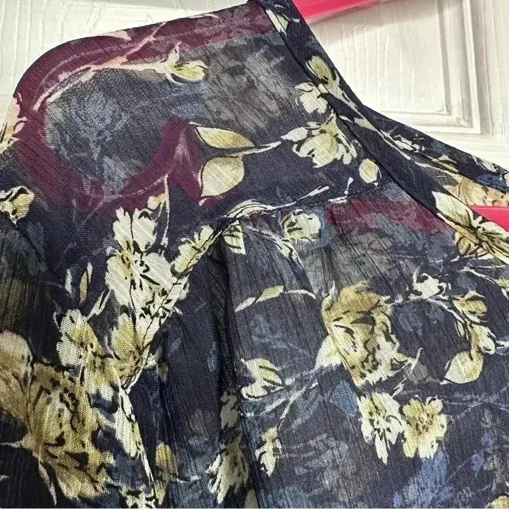 Denver Hayes Boho Blouse Sheet Flowy Floral Blue/White/Brown Size Extra Large - Picture 3 of 16